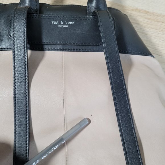 Rag & Bone Pilot Two Tone Backpack Leather Fawn Black Colorblock Purse Suede - Picture 15 of 16